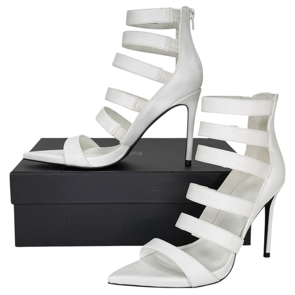 AAJ by Aminah Natalya White White Faux Leather Strappy Womens Heels Size 7M